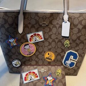 Coach x Peanuts City Tote with patches and Matching Wallet